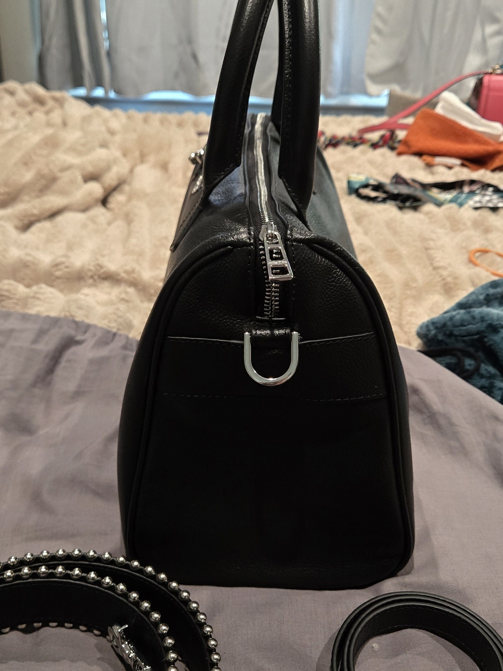 Zadig & Voltaire Black Leather Top-Handle Satchel with Studded Strap - Picture 4 of 4